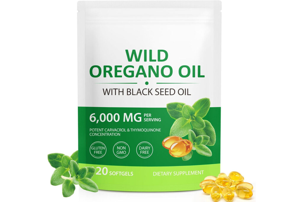 Capsule di olio di origano, olio di origano 120 capsule molli 2 in 1 6000 mg con olios di semi neri 200 mg e 165 mg di carvacrolo | Spremuto a freddo | Supporto del sistema immunitario: Salute e cura della persona