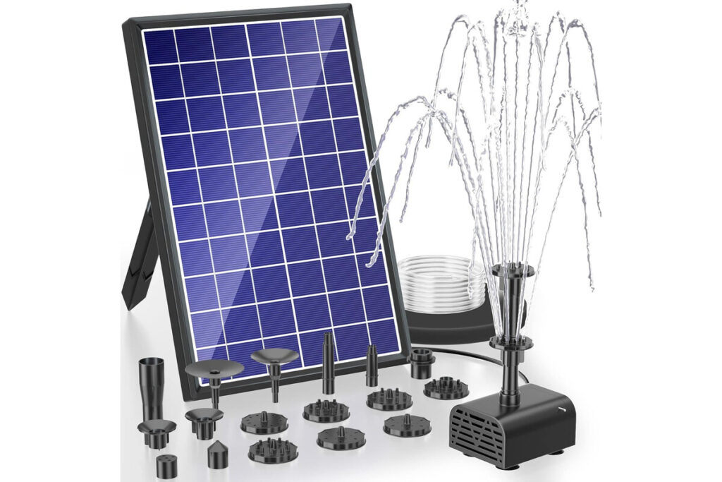 Biling Fontana Solare da Giardino, Pompa Acqua Solare da Esterno da 7.5 W con Batteria da 3600 mAh 139 GPH Tubo da 1,5 M con 10 Ugelli Bagno per Uccelli Fai da Te Piccoli Stagni Piscina da Giardino: Giardino e giardinaggio